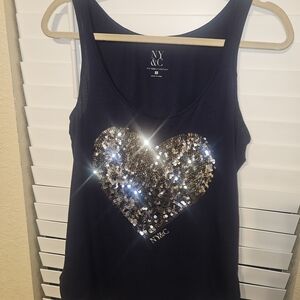 New York & Company Black Sequin Heart Tank Top